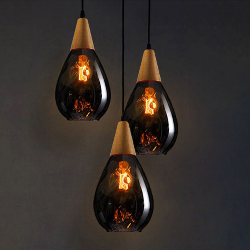 Salen Vintage LED Suspension Ambre Verre Bois Chambre à coucher-Cielum