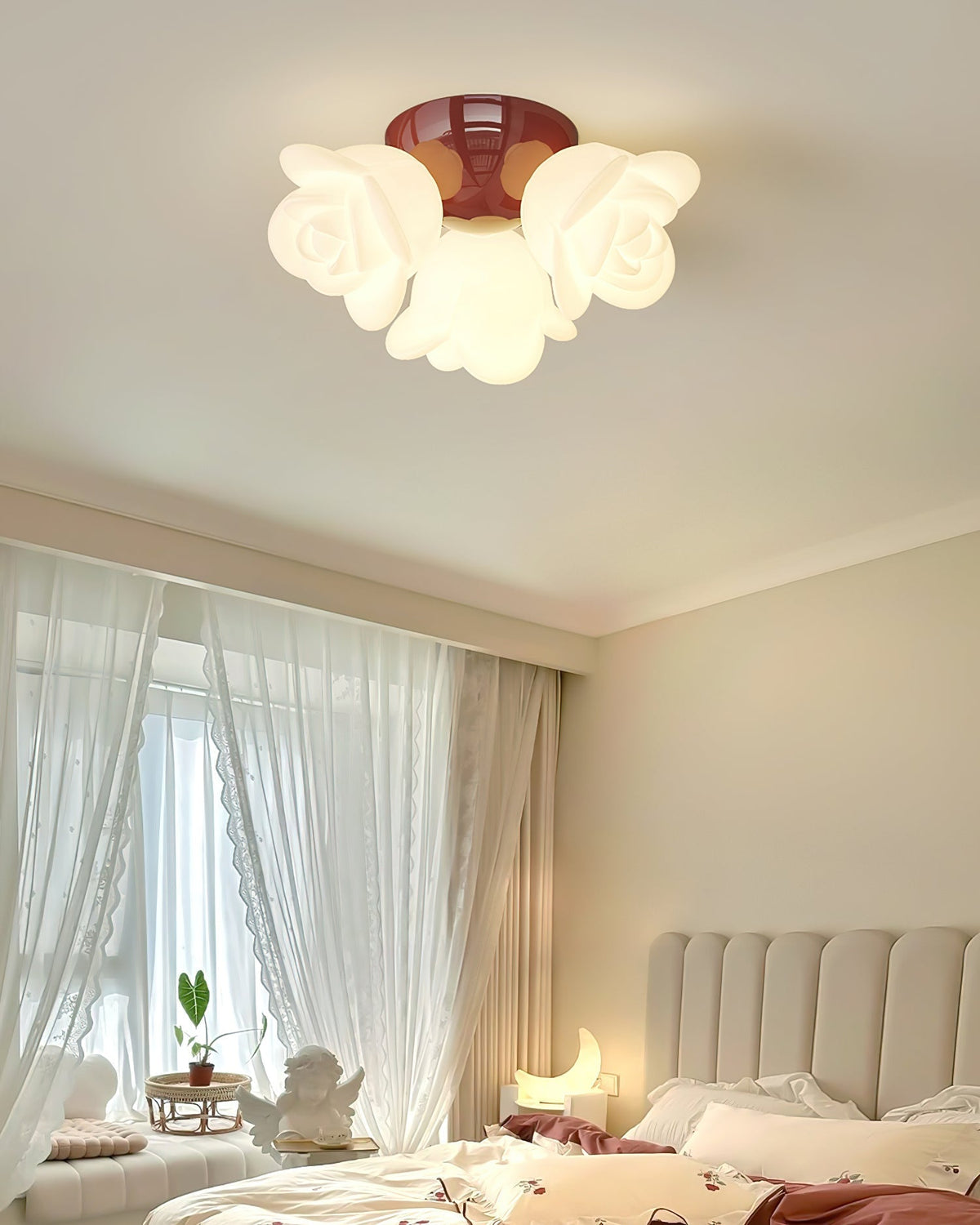Ceiling Light Metal Canopy and PE Rose Shape Floral Artistic Accent-Neutral Decor