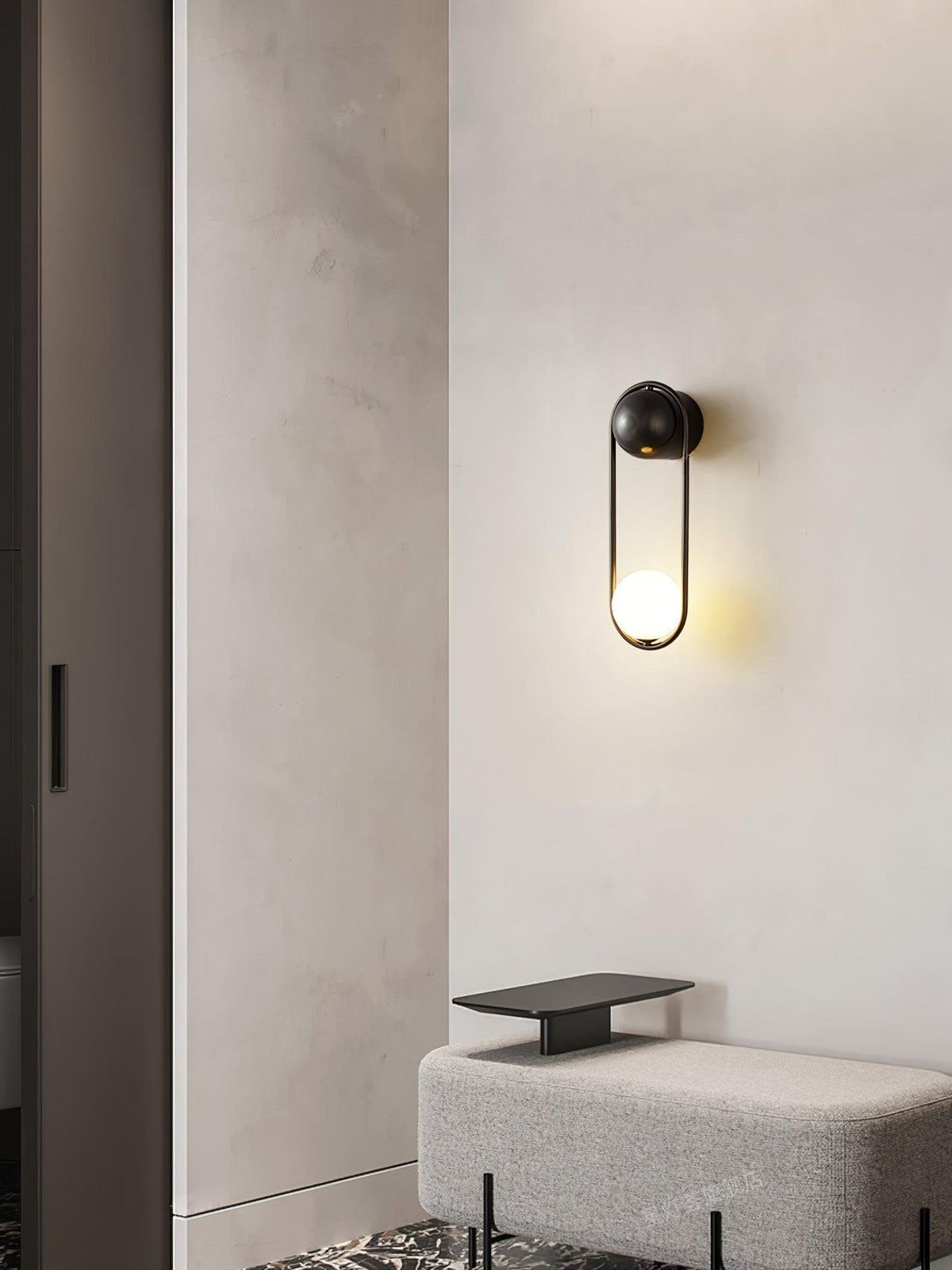Wall Lamp with Brass Loop Frame and Glass Globe-Neutral Decor