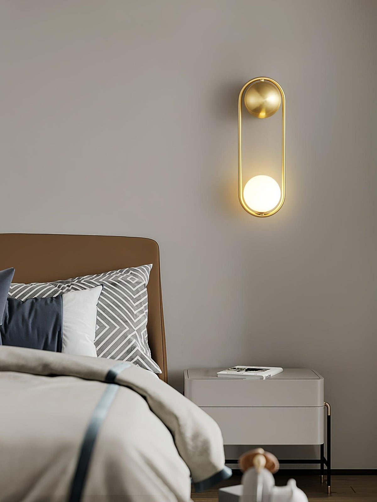 Wall Lamp with Brass Loop Frame and Glass Globe-Neutral Decor
