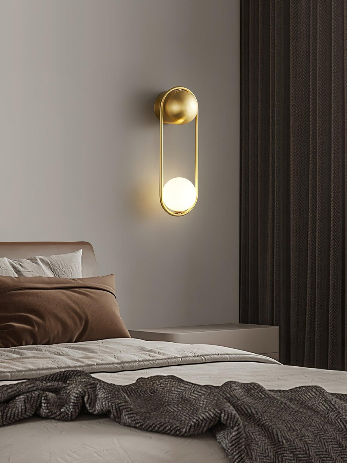 Wall Lamp with Brass Loop Frame and Glass Globe-Neutral Decor