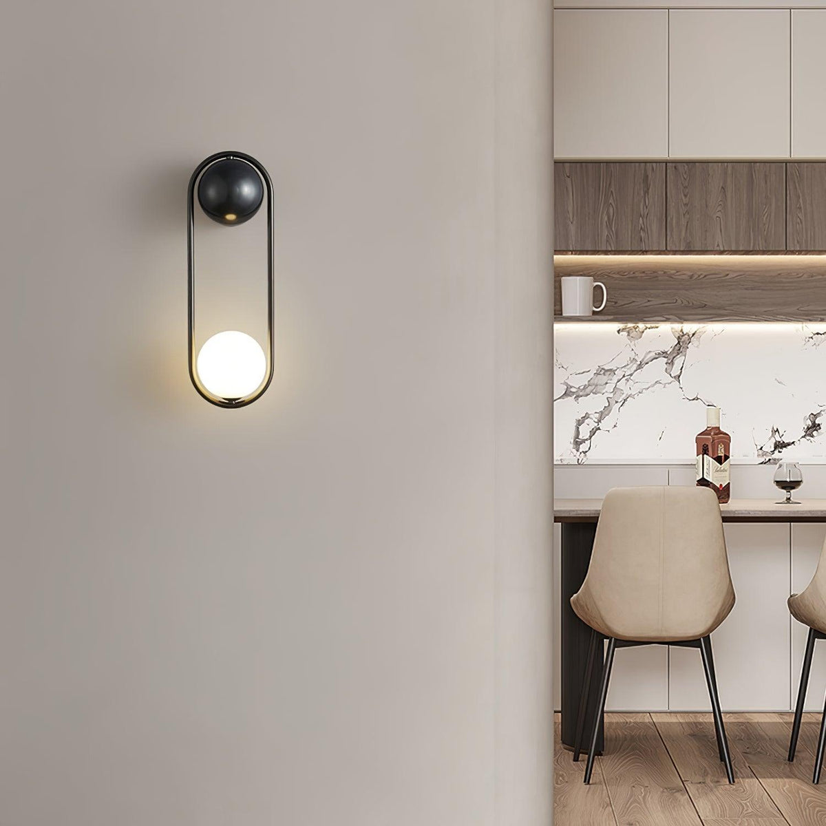 Wall Lamp with Brass Loop Frame and Glass Globe-Neutral Decor