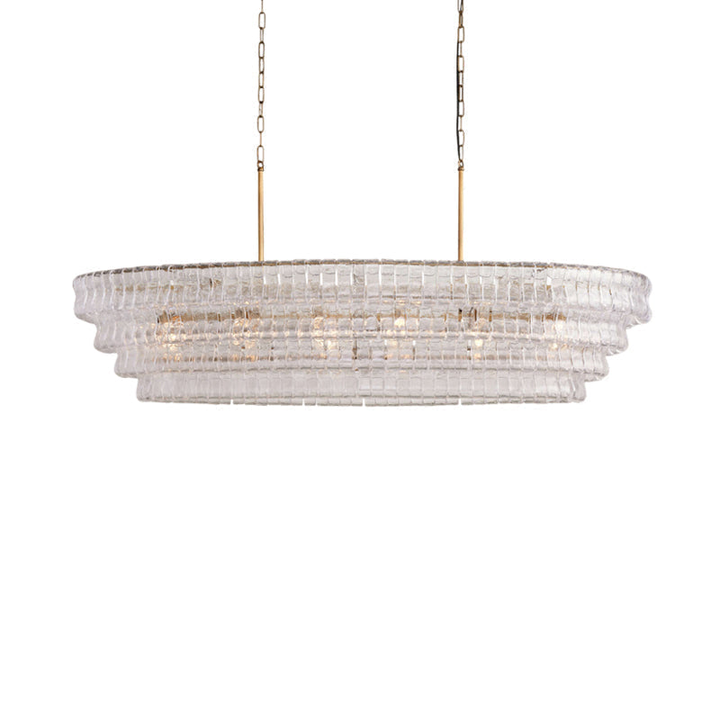 The Albano Chandelier in a room with low ceilings.