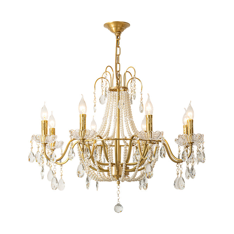 Lifestyle image of the Arcadia Crystal Chandelier in a grand foyer.