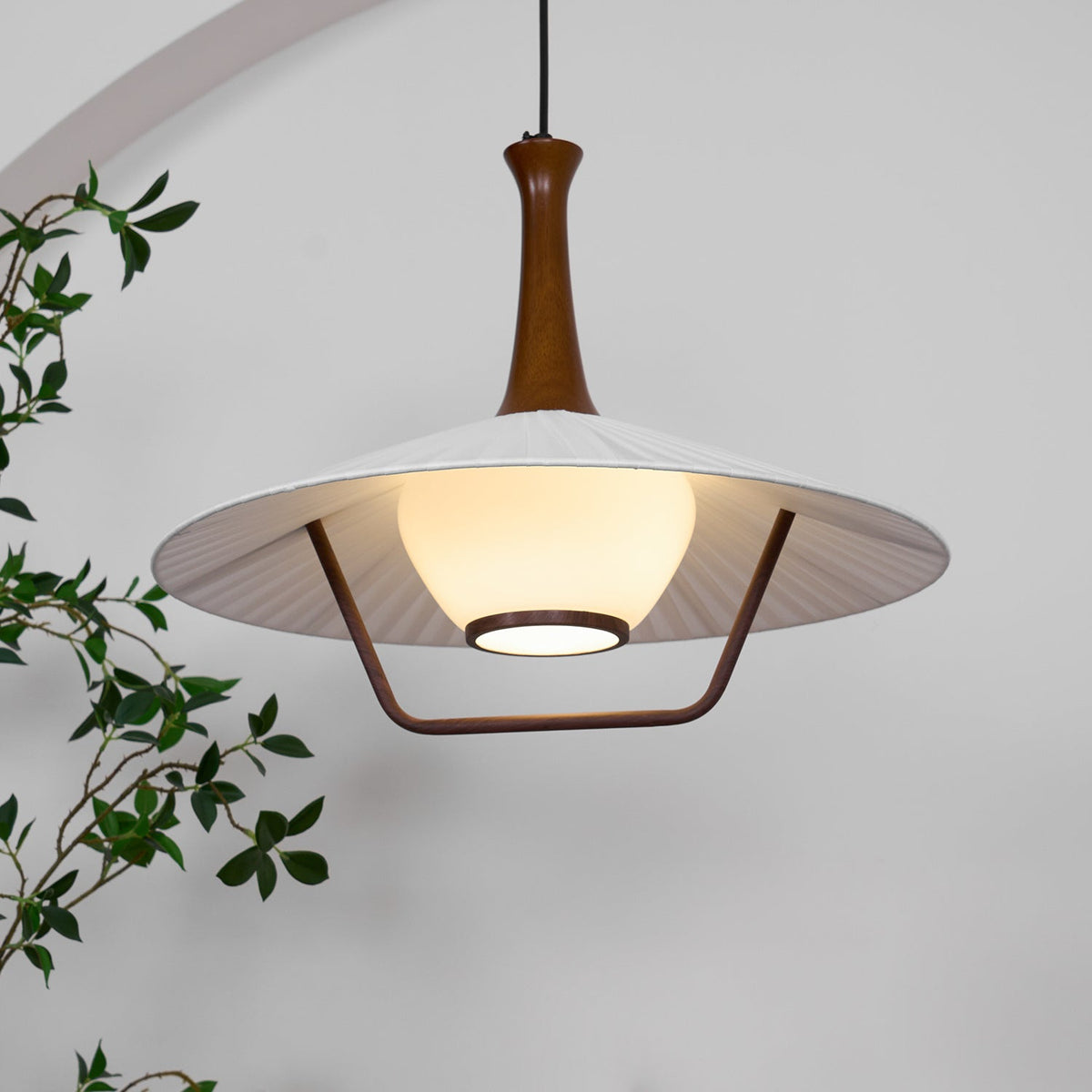Vionne Mid-Century Wood and White Pendant Lamp-Neutral Decor