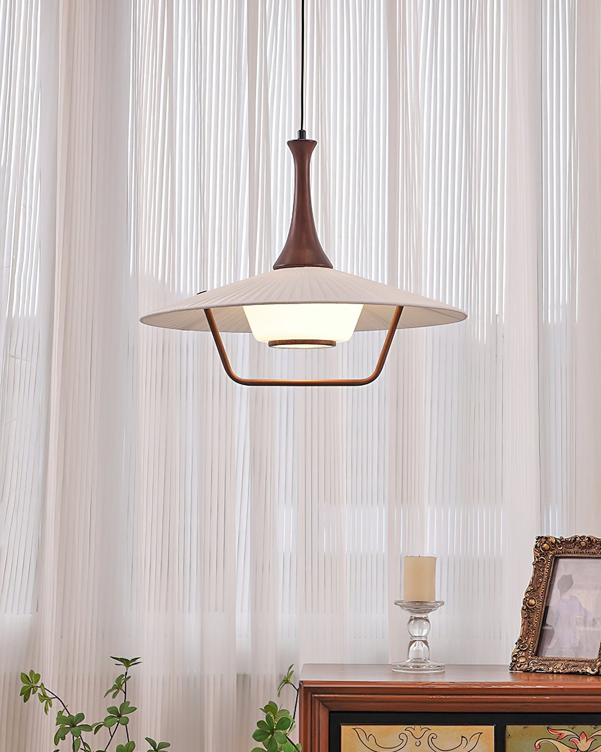 Vionne Mid-Century Wood and White Pendant Lamp-Neutral Decor