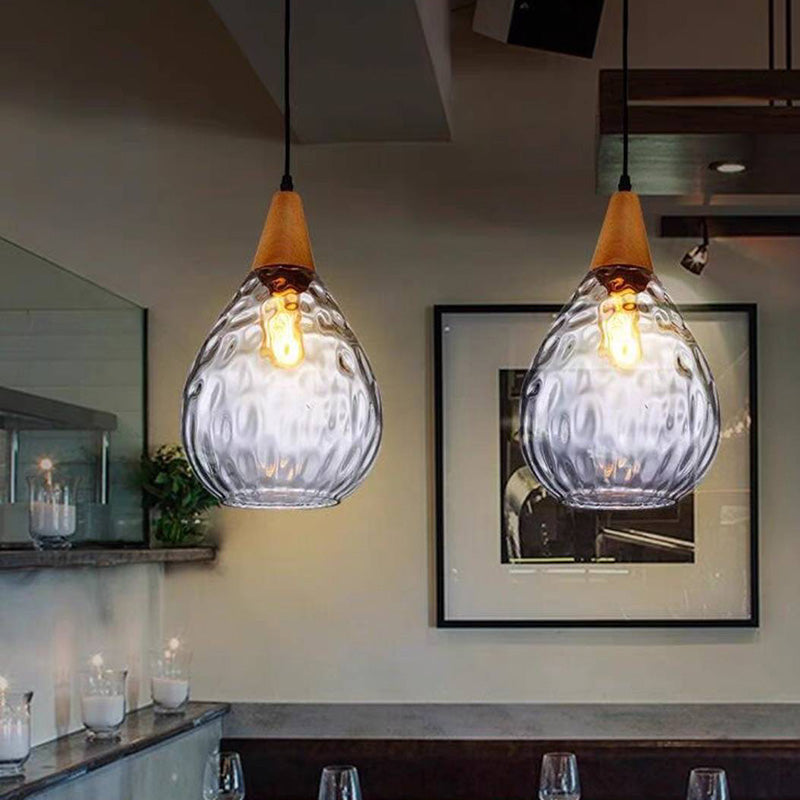 Salen Vintage LED Suspension Ambre Verre Bois Chambre à coucher-Cielum