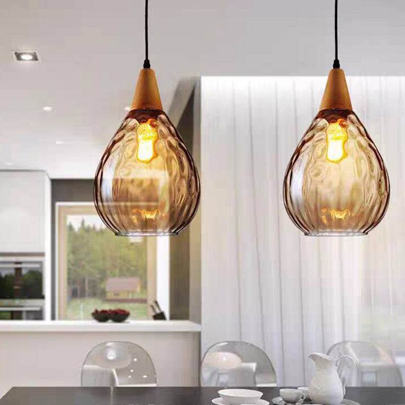 Salen Vintage LED Suspension Ambre Verre Bois Chambre à coucher-Cielum