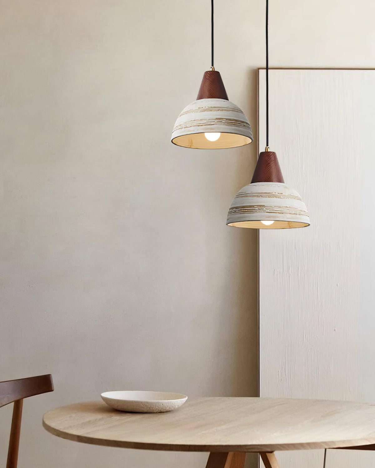 Pendant Lamp Textured Ceramic Shade Tapered Nordic Minimalist-Neutral Decor
