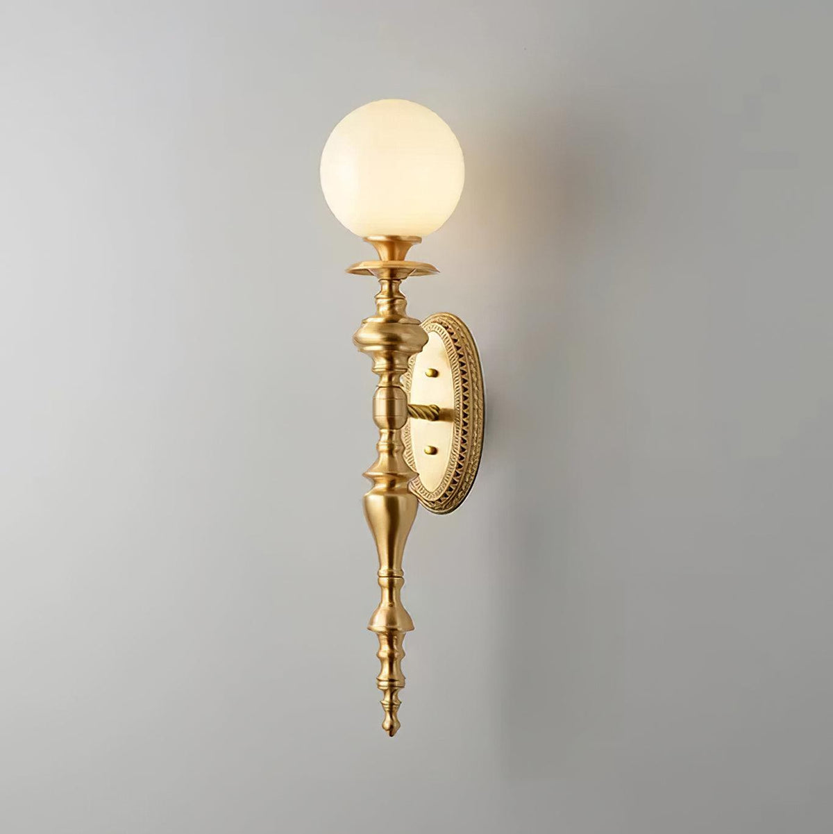 Wall Lamp Sculpted Brass Body Globe Shade Classic Elegant Statement-Neutral Decor