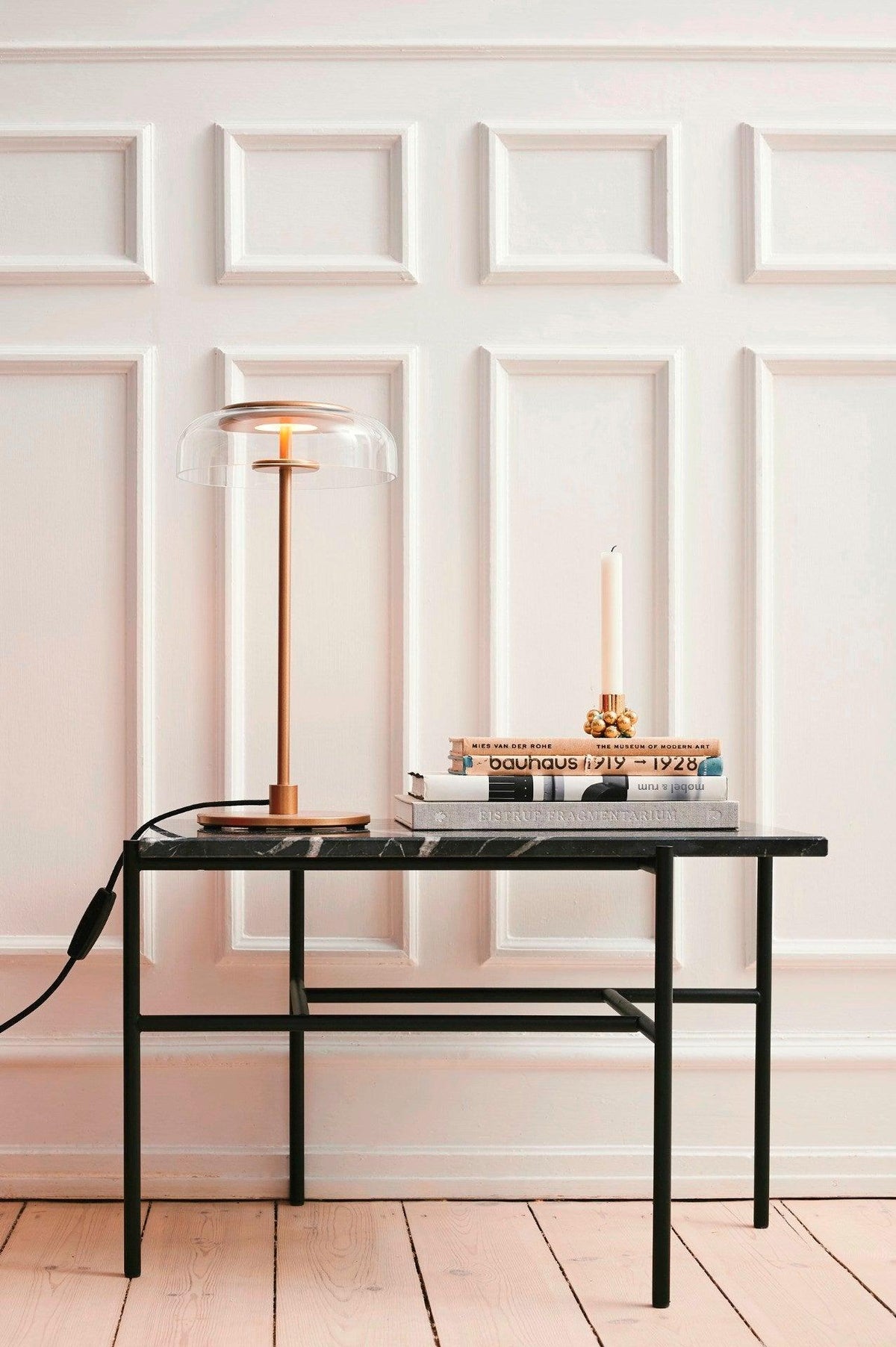 Rinelette Lampe de Table Verre Clair Ombrelle Bois Base