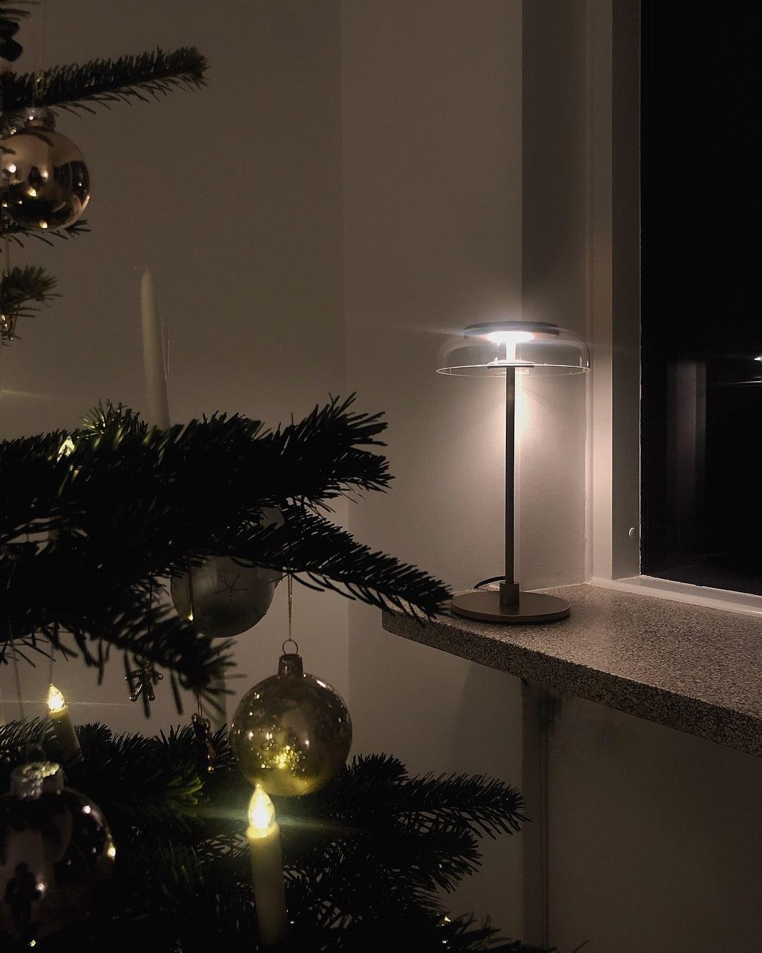 Rinelette Lampe de Table Verre Clair Ombrelle Bois Base