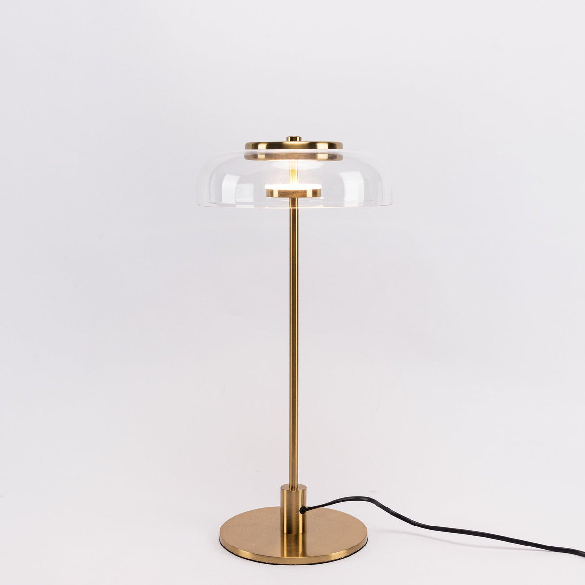 Rinelette Lampe de Table Verre Clair Ombrelle Bois Base