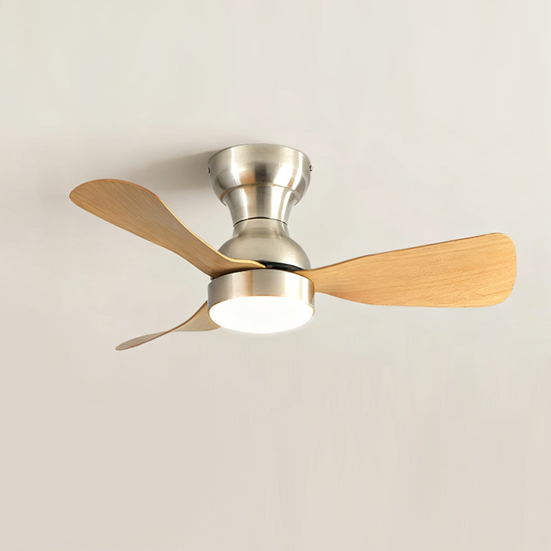 Bobe Ceiling Fan Light in wood finish in a bedroom.