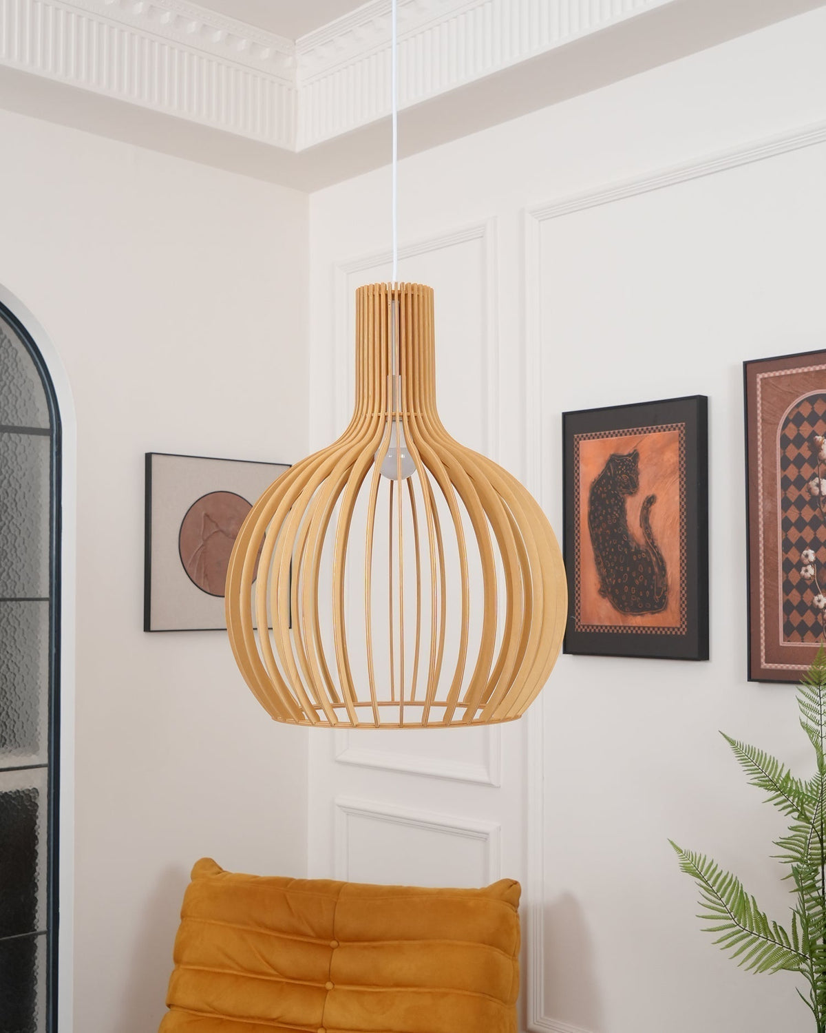 Tevenoxel Cage Lampe Suspendue Sculpturale à Cadre Ouvert en Bouleau-Cielum