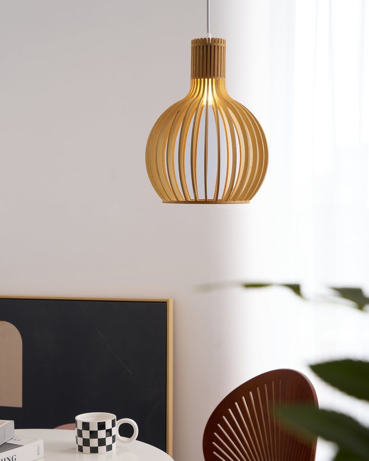 Tevenoxel Cage Lampe Suspendue Sculpturale à Cadre Ouvert en Bouleau-Cielum