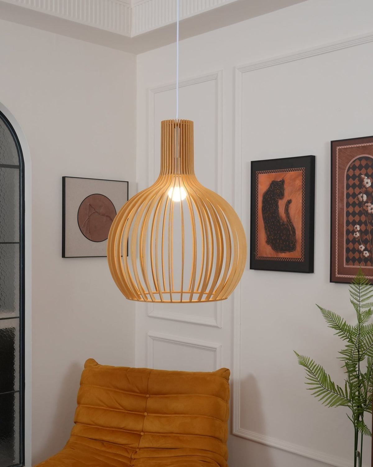 Tevenoxel Cage Lampe Suspendue Sculpturale à Cadre Ouvert en Bouleau-Cielum