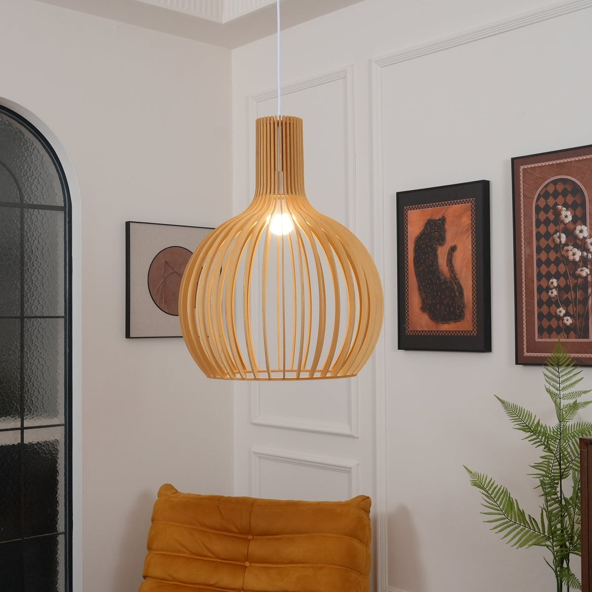 Tevenoxel Cage Lampe Suspendue Sculpturale à Cadre Ouvert en Bouleau-Cielum