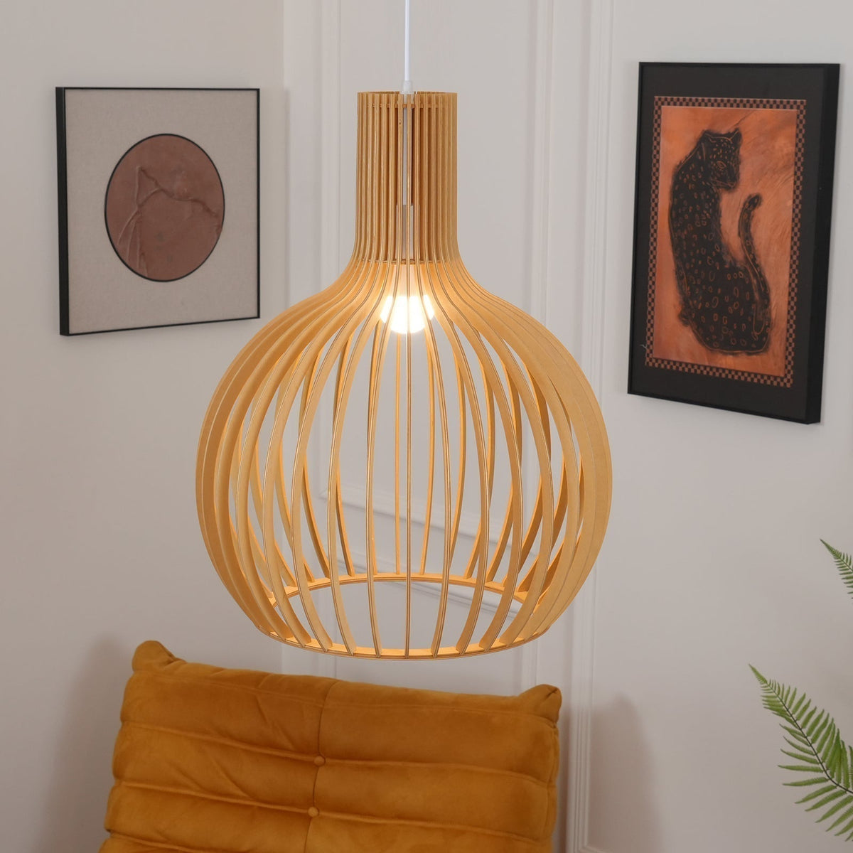 Tevenoxel Cage Lampe Suspendue Sculpturale à Cadre Ouvert en Bouleau-Cielum