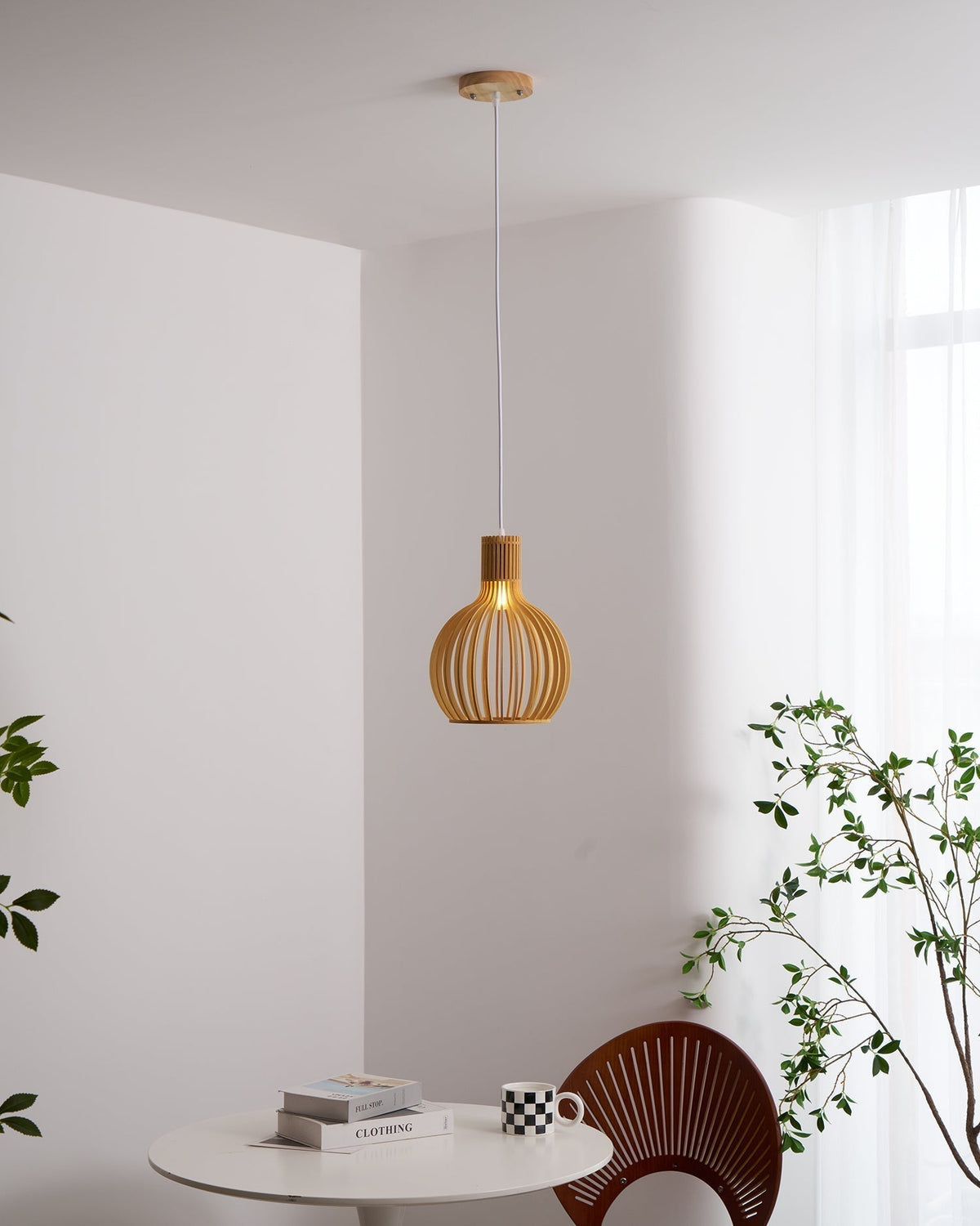 Tevenoxel Cage Lampe Suspendue Sculpturale à Cadre Ouvert en Bouleau-Cielum