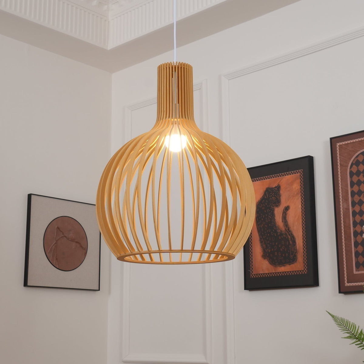 Tevenoxel Cage Lampe Suspendue Sculpturale à Cadre Ouvert en Bouleau-Cielum