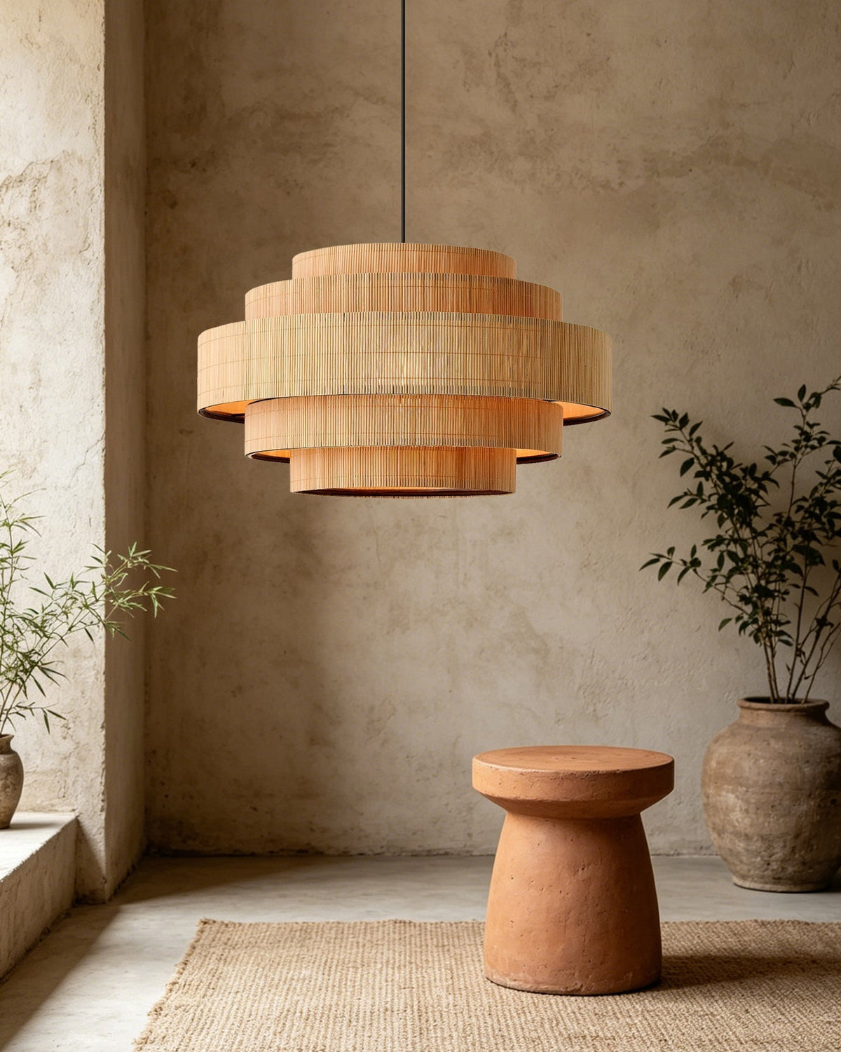 The Calista pendant light shown in the sleek black finish.