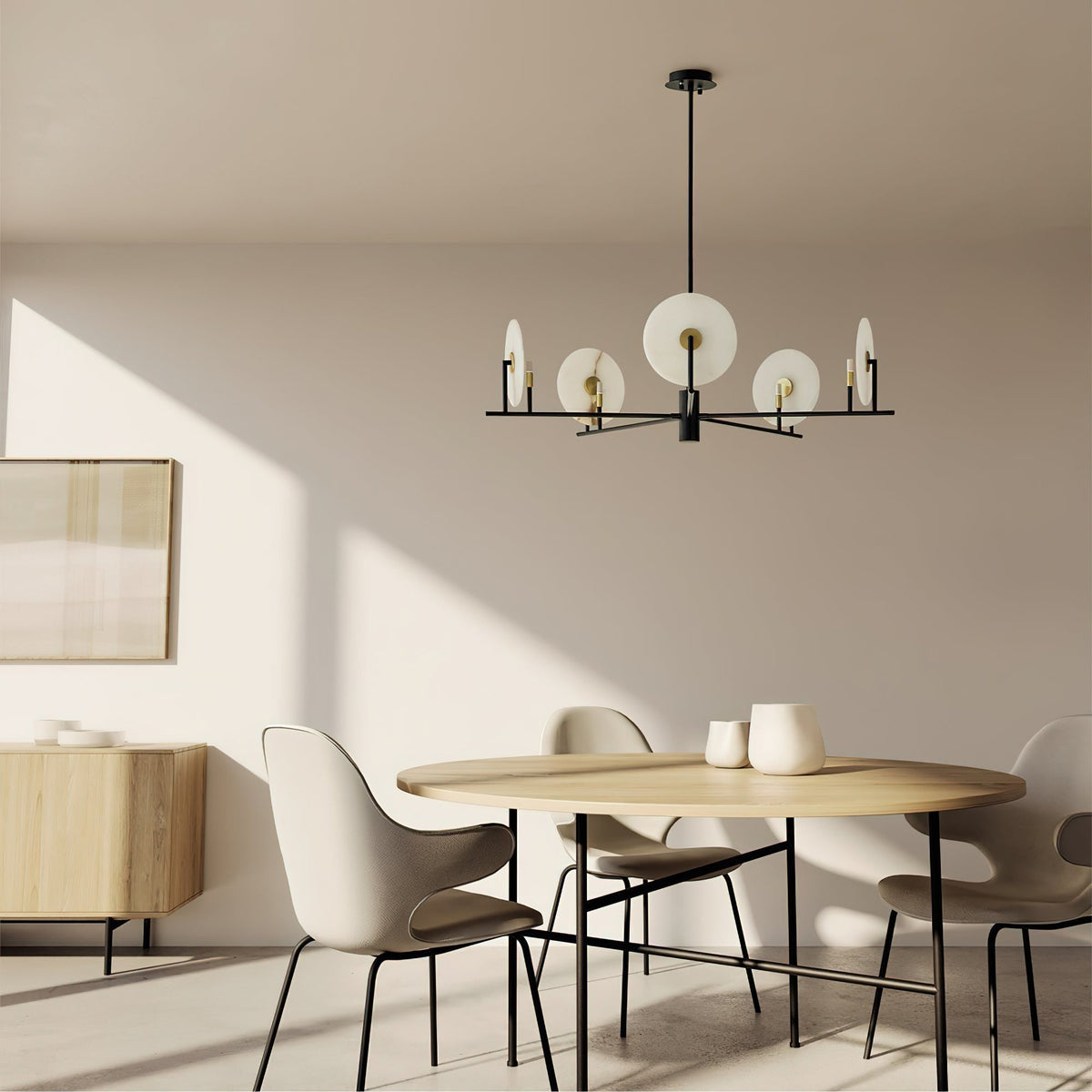 Callisto Chandelier Alabaster Moon Discs-Neutral Decor