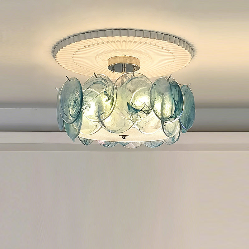 Camden ceiling light shown in a low-ceiling powder room.