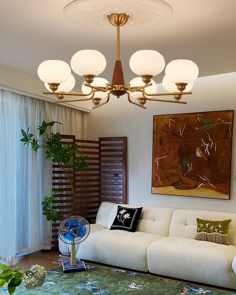 Eixor Lustre en Noyer avec Globes en Verre Opale-Cielum
