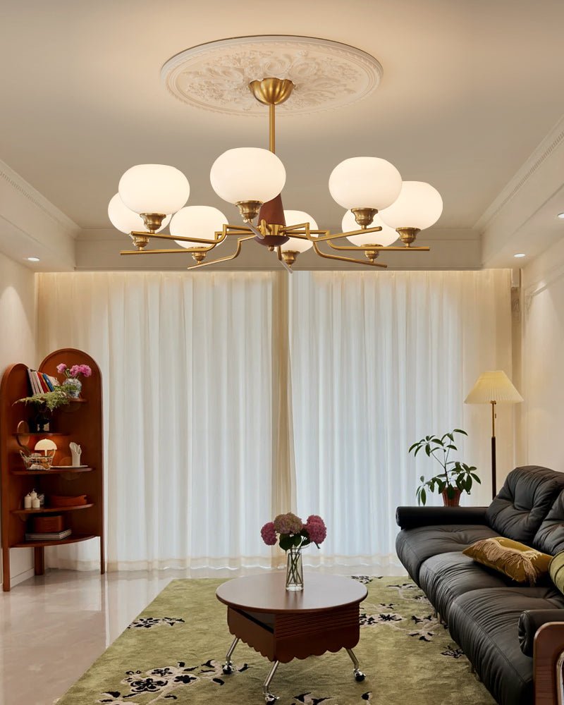 Eixor Lustre en Noyer avec Globes en Verre Opale-Cielum
