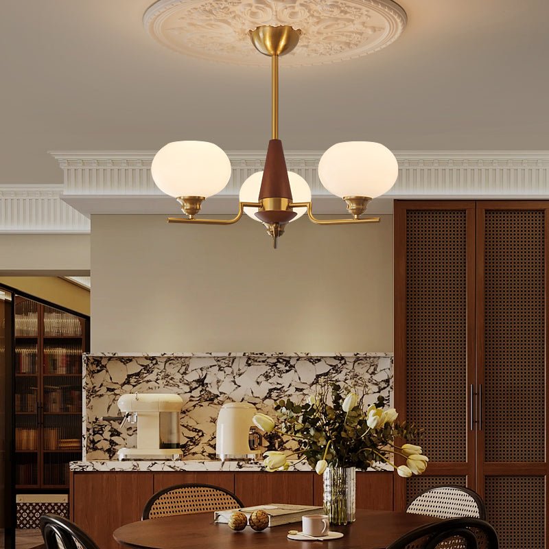 Eixor Lustre en Noyer avec Globes en Verre Opale-Cielum