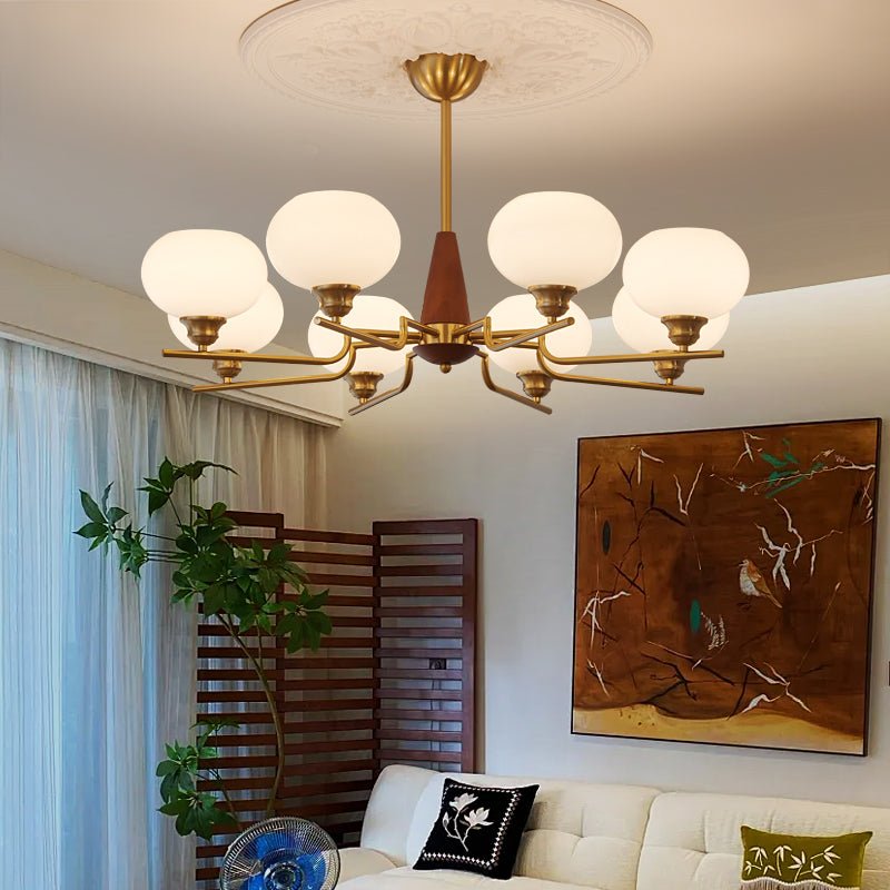 Eixor Lustre en Noyer avec Globes en Verre Opale-Cielum