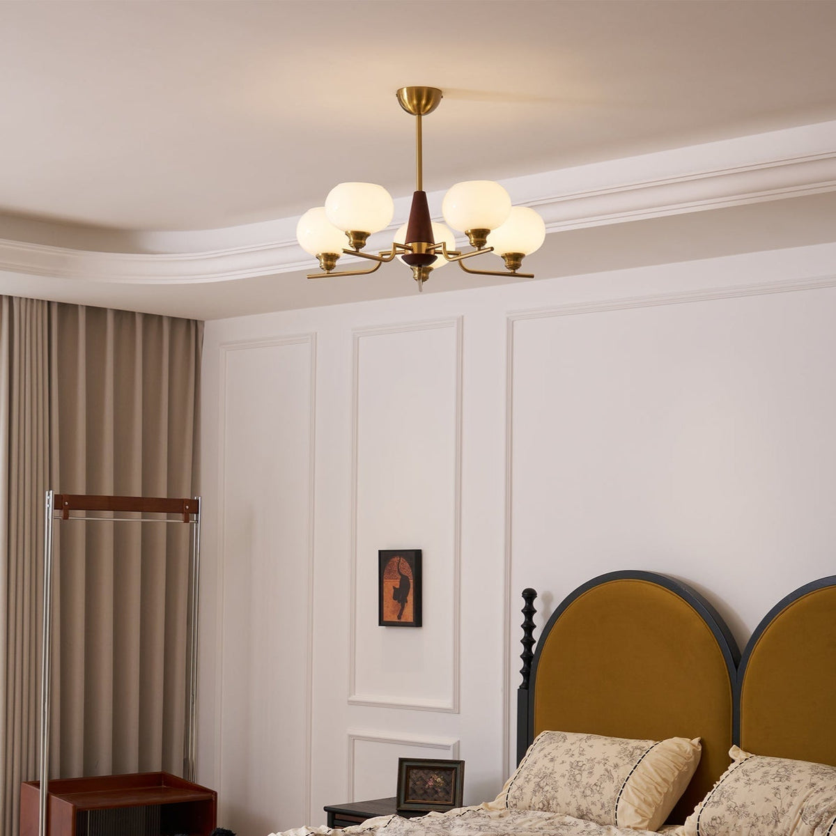 Eixor Lustre en Noyer avec Globes en Verre Opale-Cielum