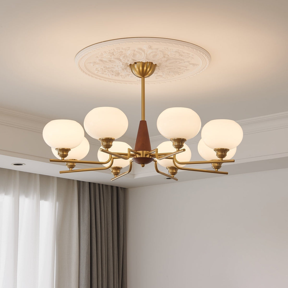Eixor Lustre en Noyer avec Globes en Verre Opale-Cielum