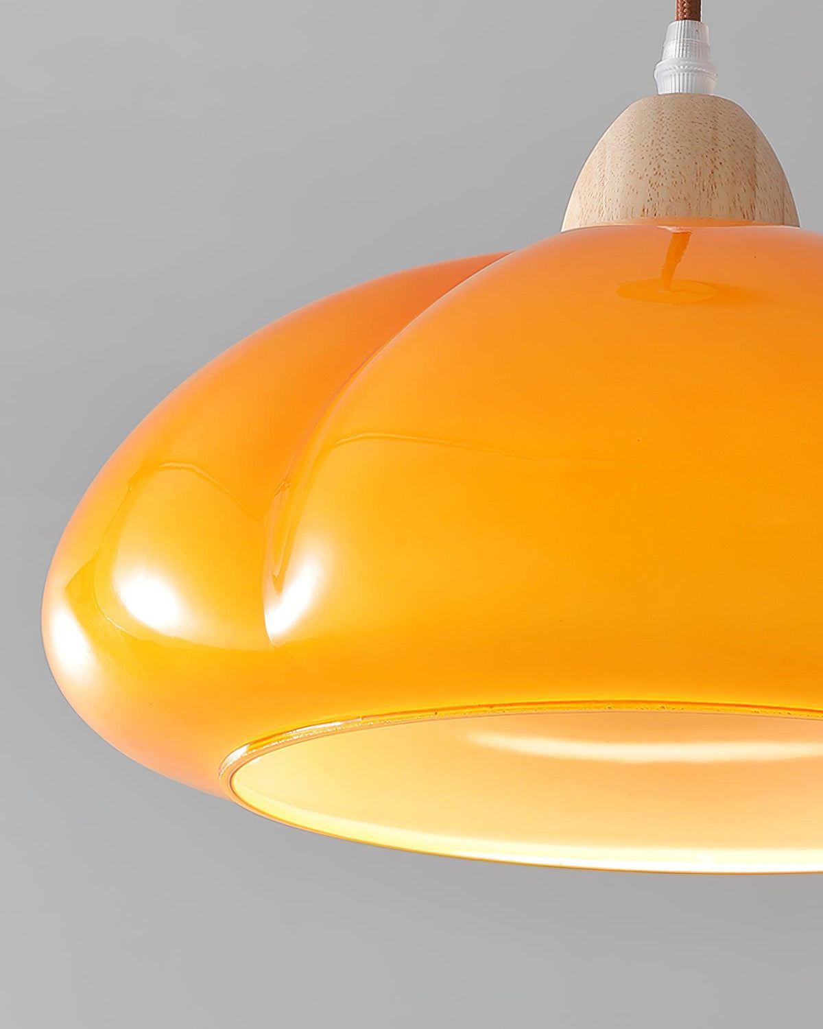 Pendant Lamp Rounded Glass Shade Wood Accent Playful Modern Touch-Neutral Decor