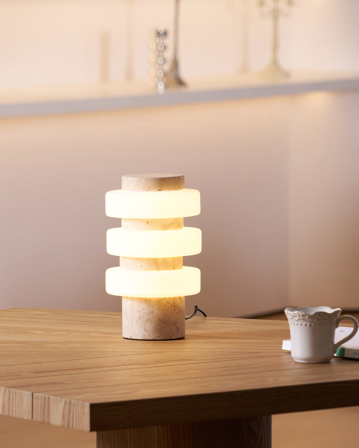 Comparison of the beige, white, and green Corba Table Lamps.