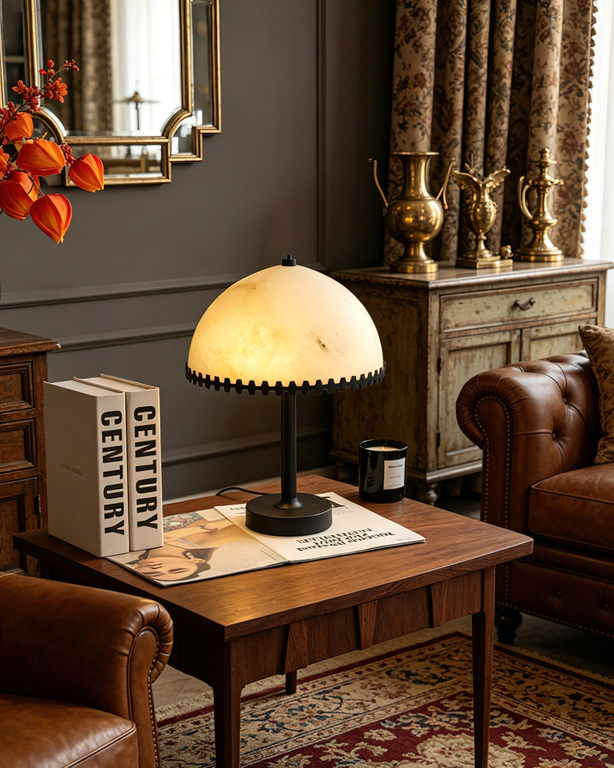 The lamp unlit, showcasing the white alabaster stone.