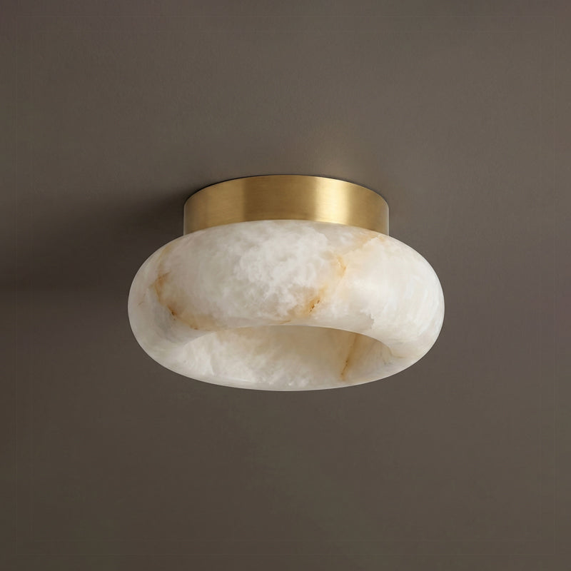 Lifestyle image of the Cairns lamp in a living room with low ceilings.