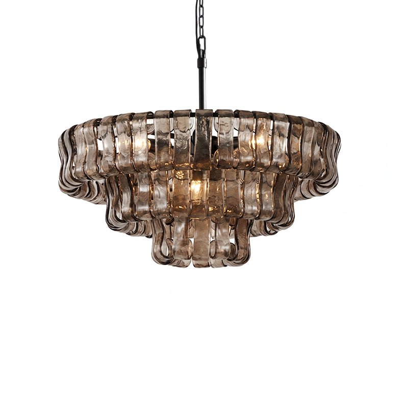 The Ghiaccio Chandelier in Smoke Grey finish, in a monochromatic interior.