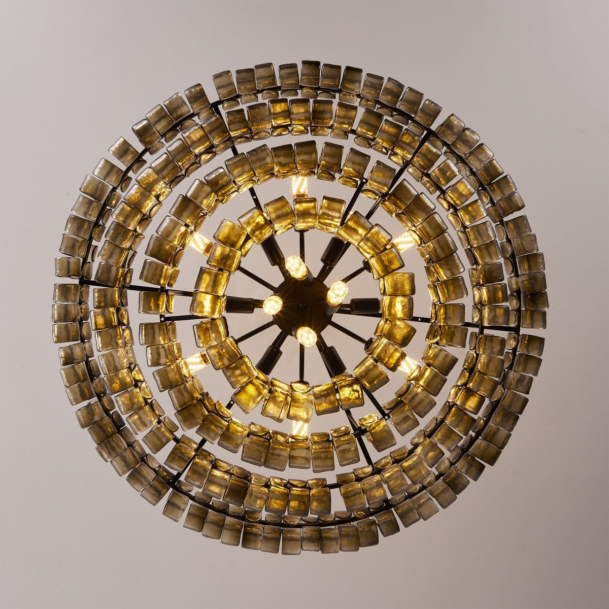 Close-up of light refracting through the textured glass tiles.