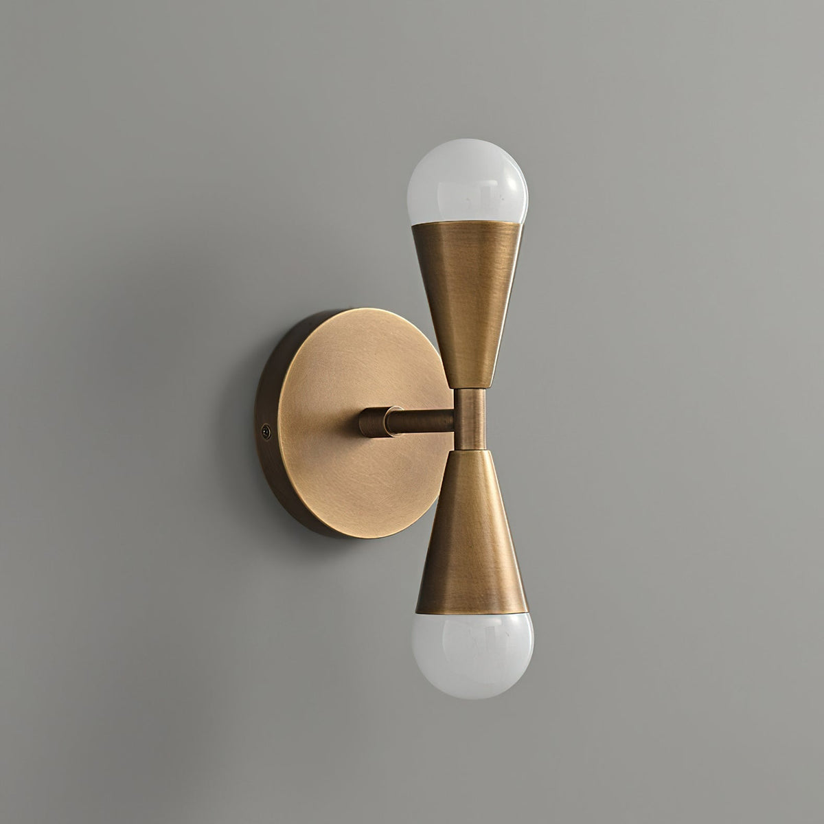 Harlan Gooseneck Sconce illuminated with a modern LED bulb.