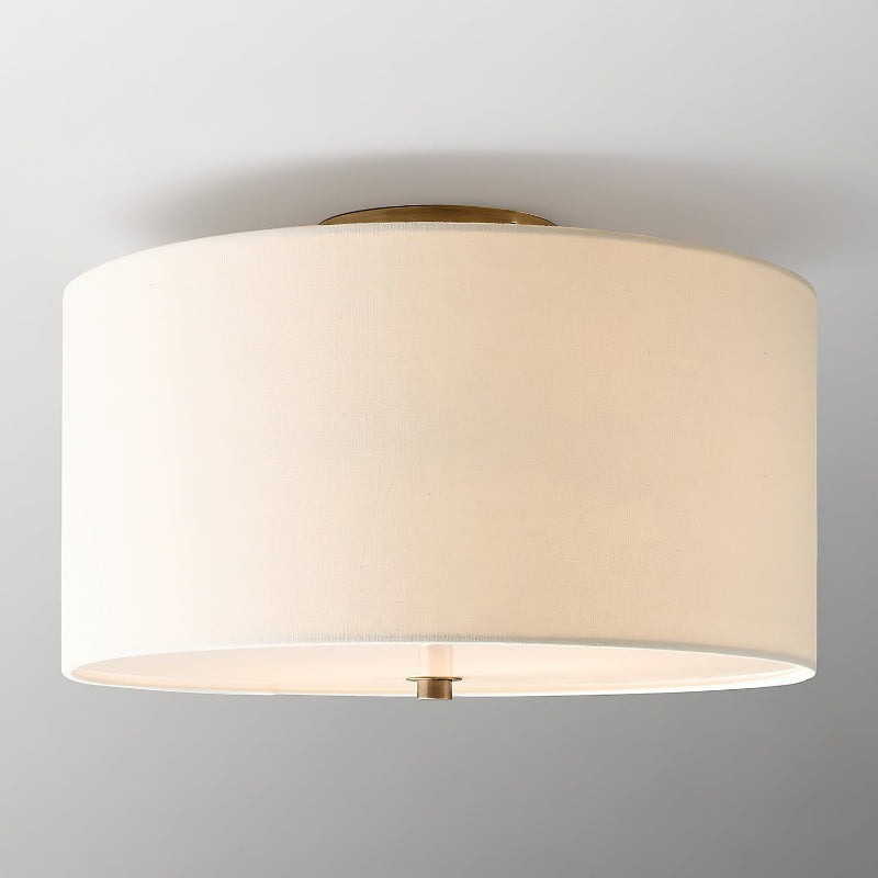 Close-up of the Harrison flush mount's hand-rolled natural linen fabric texture.