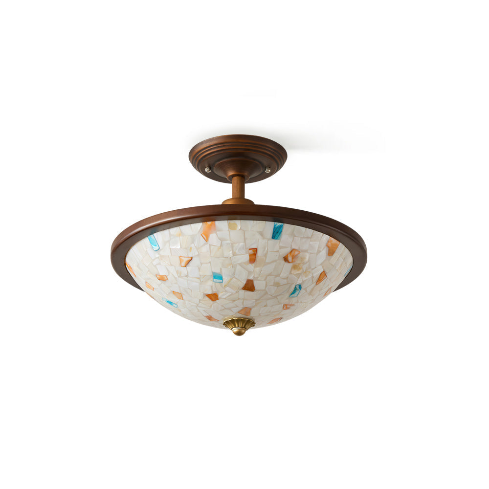 Monterey Capiz Mosaic Ceiling Mount in a colorful shell finish, viewed from the side.