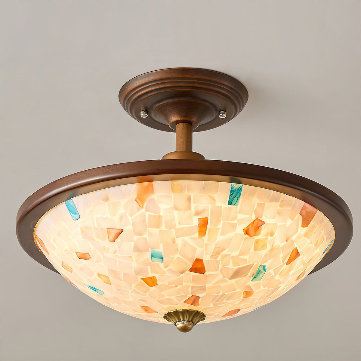 Monterey Capiz Mosaic Ceiling Mount installed in a coastal-themed entryway.