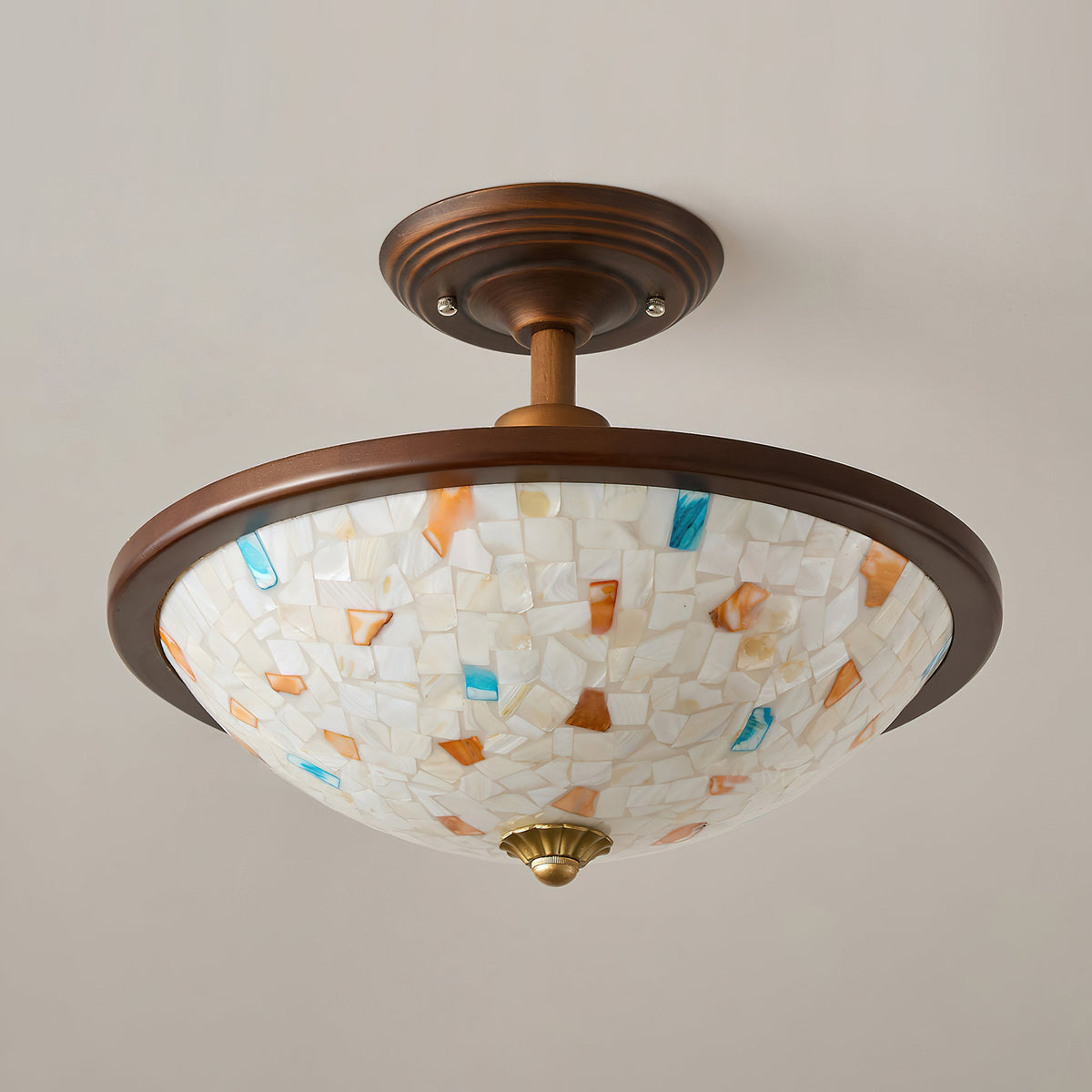 Overhead view of the Monterey ceiling light, showing the bowl silhouette and mosaic pattern.