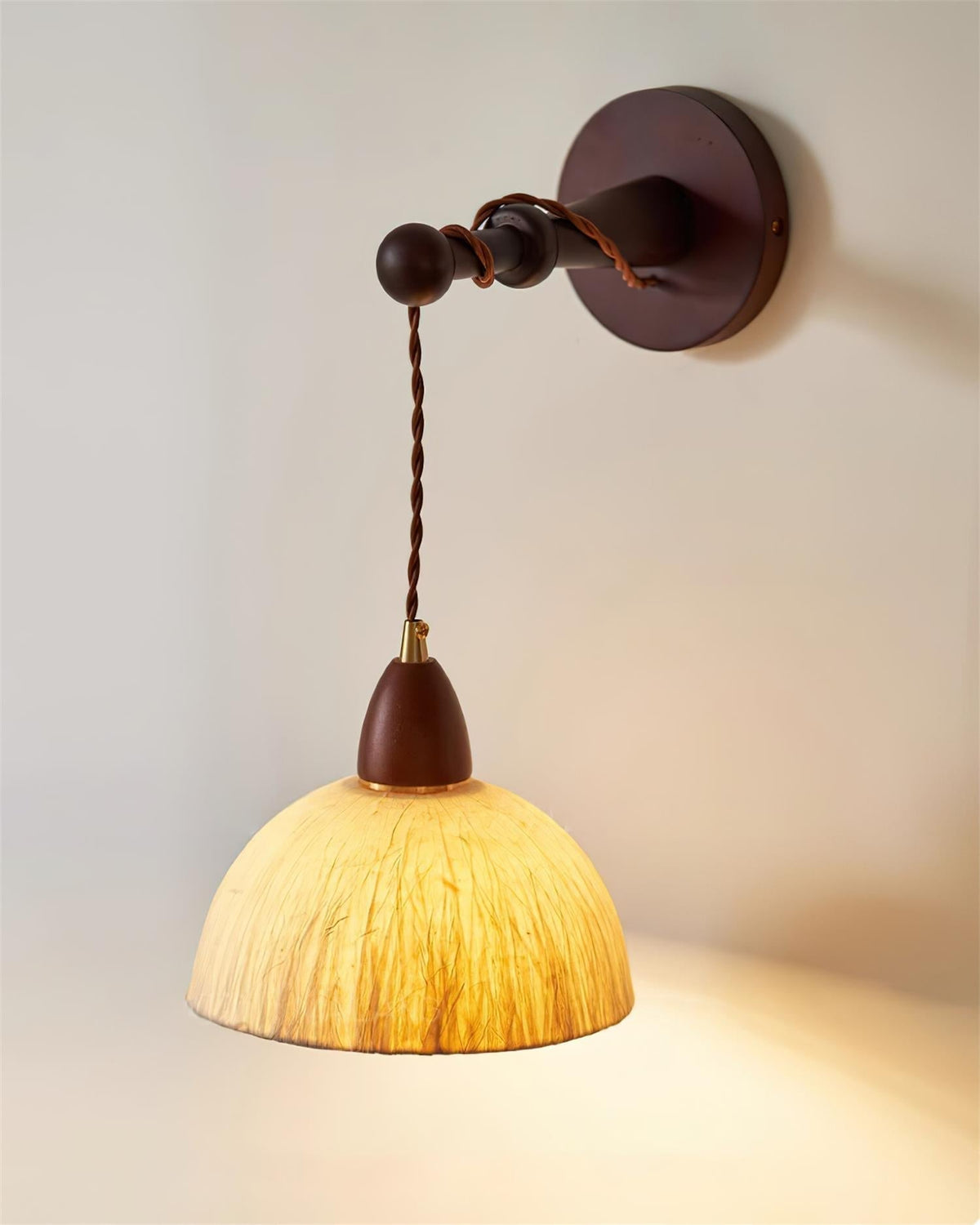 Wall Lamp Rice Paper Shade Wood Arm-Neutral Decor