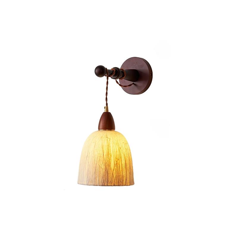 Wall Lamp Rice Paper Shade Wood Arm-Neutral Decor