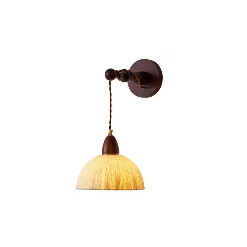 Wall Lamp Rice Paper Shade Wood Arm-Neutral Decor