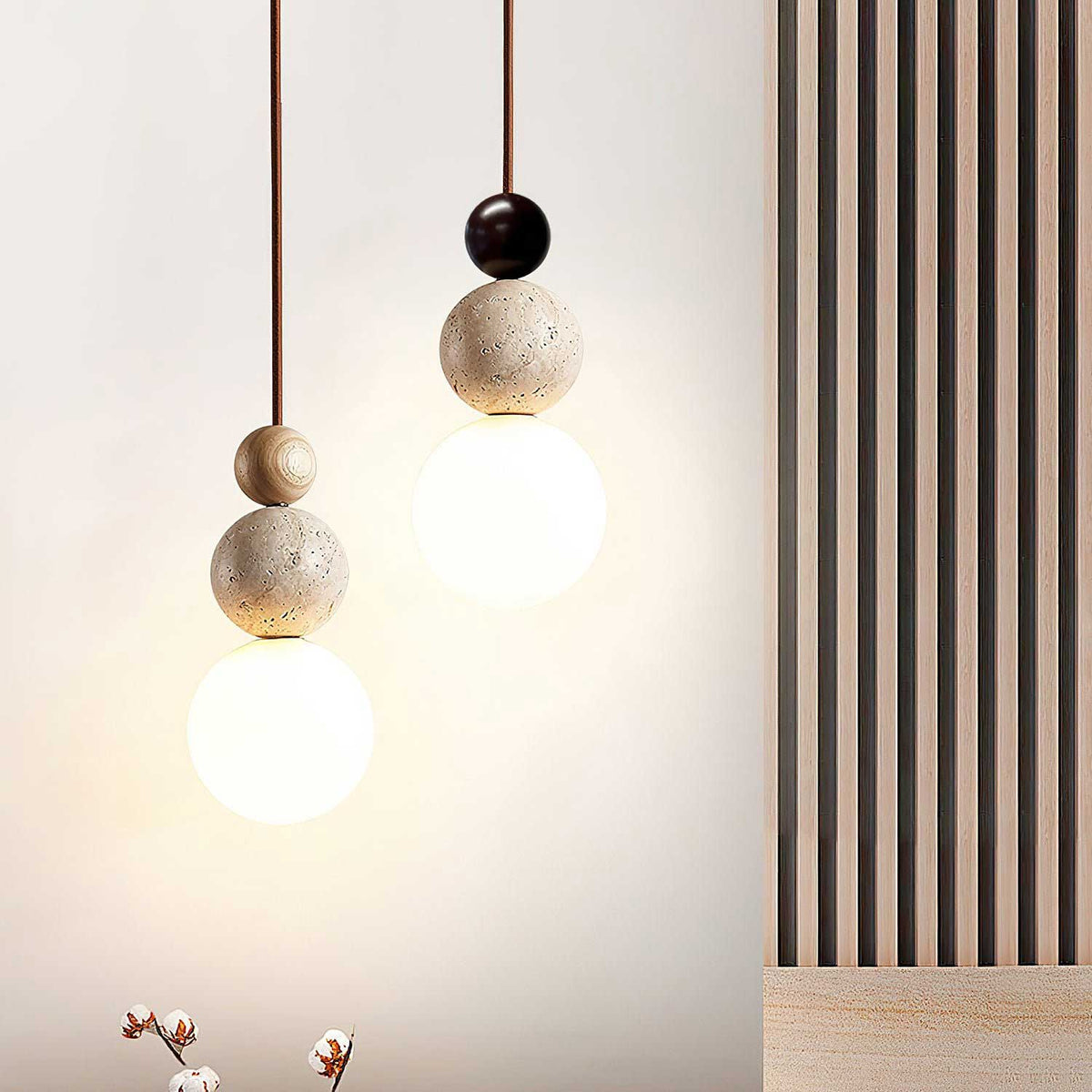 Sevel Sphère-Grappe Travertin Pendentif Lumière-Cielum