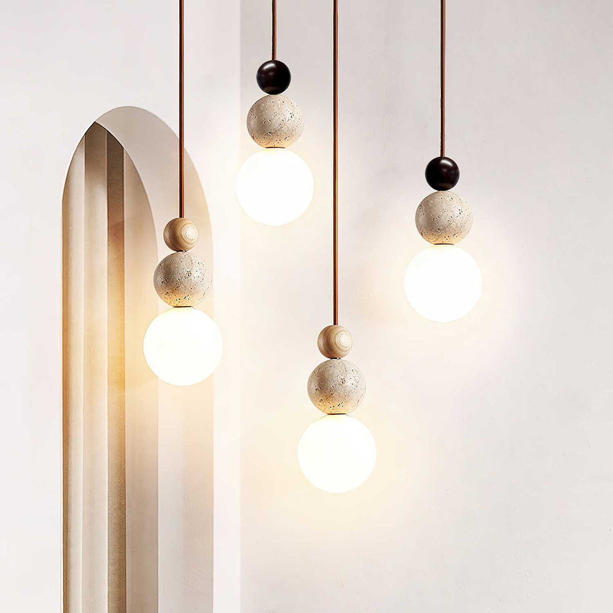 Sevel Sphère-Grappe Travertin Pendentif Lumière-Cielum